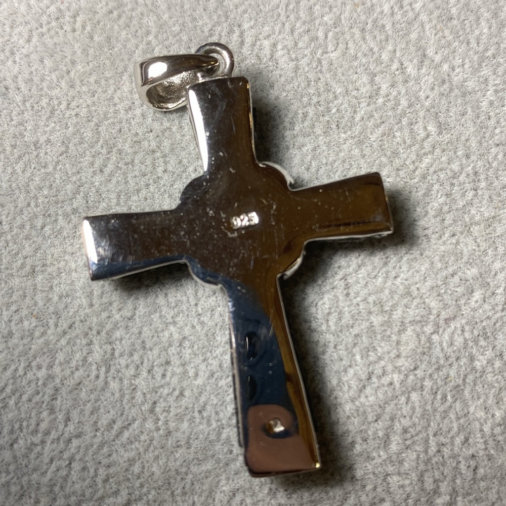 Sterling Silver & Onyx Marcasite Cross Pendant Vintage Charm Goth - Picture 2 of 4